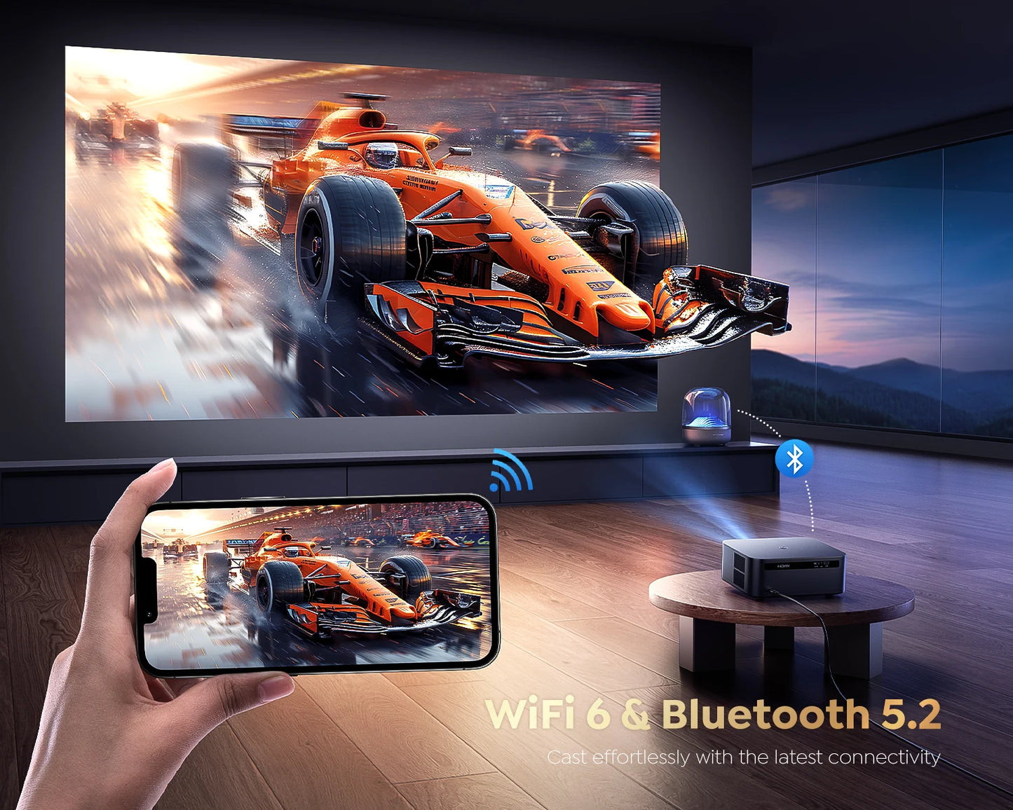Proyector FHD 1080P Proyector Bluetooth WiFi Netflix Oficialmente y Enfoque automático AI 1500 ANSI 30000 lúmenes Enfoque automático Soporte 4K