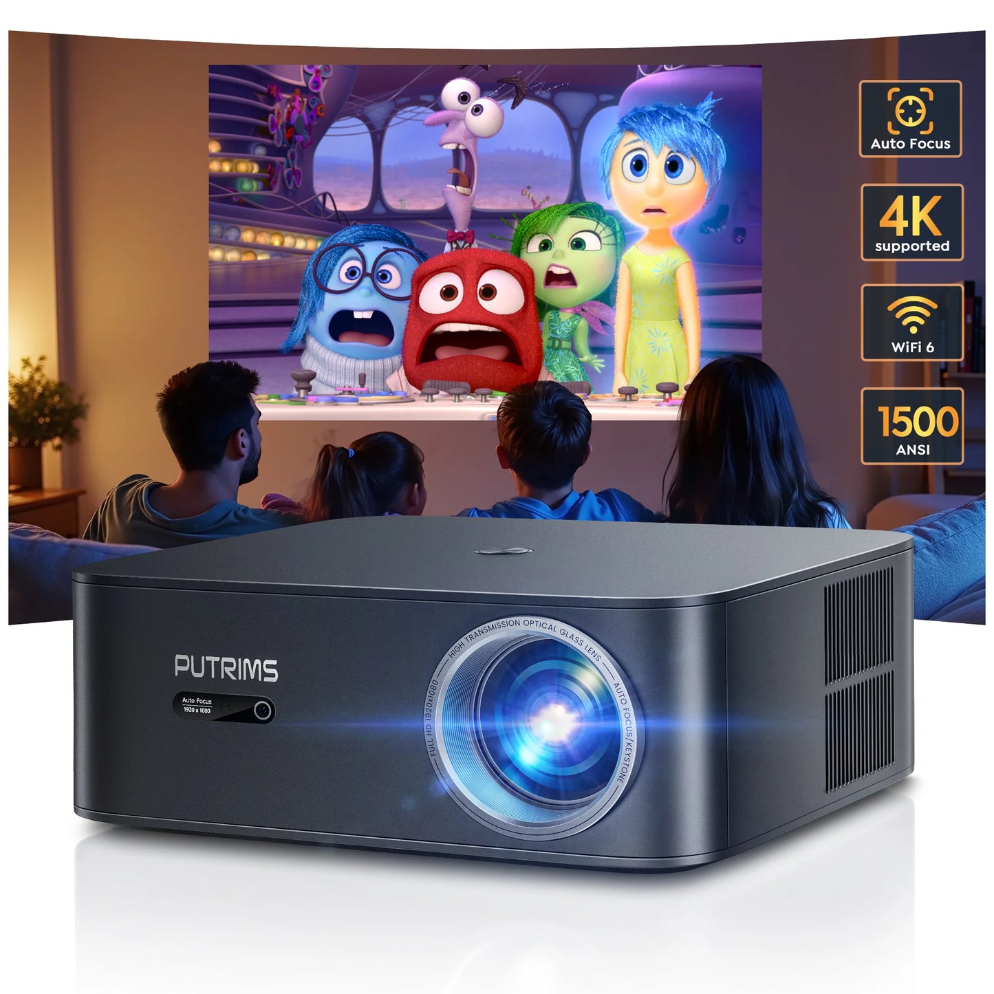 Proyector FHD 1080P Proyector Bluetooth WiFi Netflix Oficialmente y Enfoque automático AI 1500 ANSI 30000 lúmenes Enfoque automático Soporte 4K