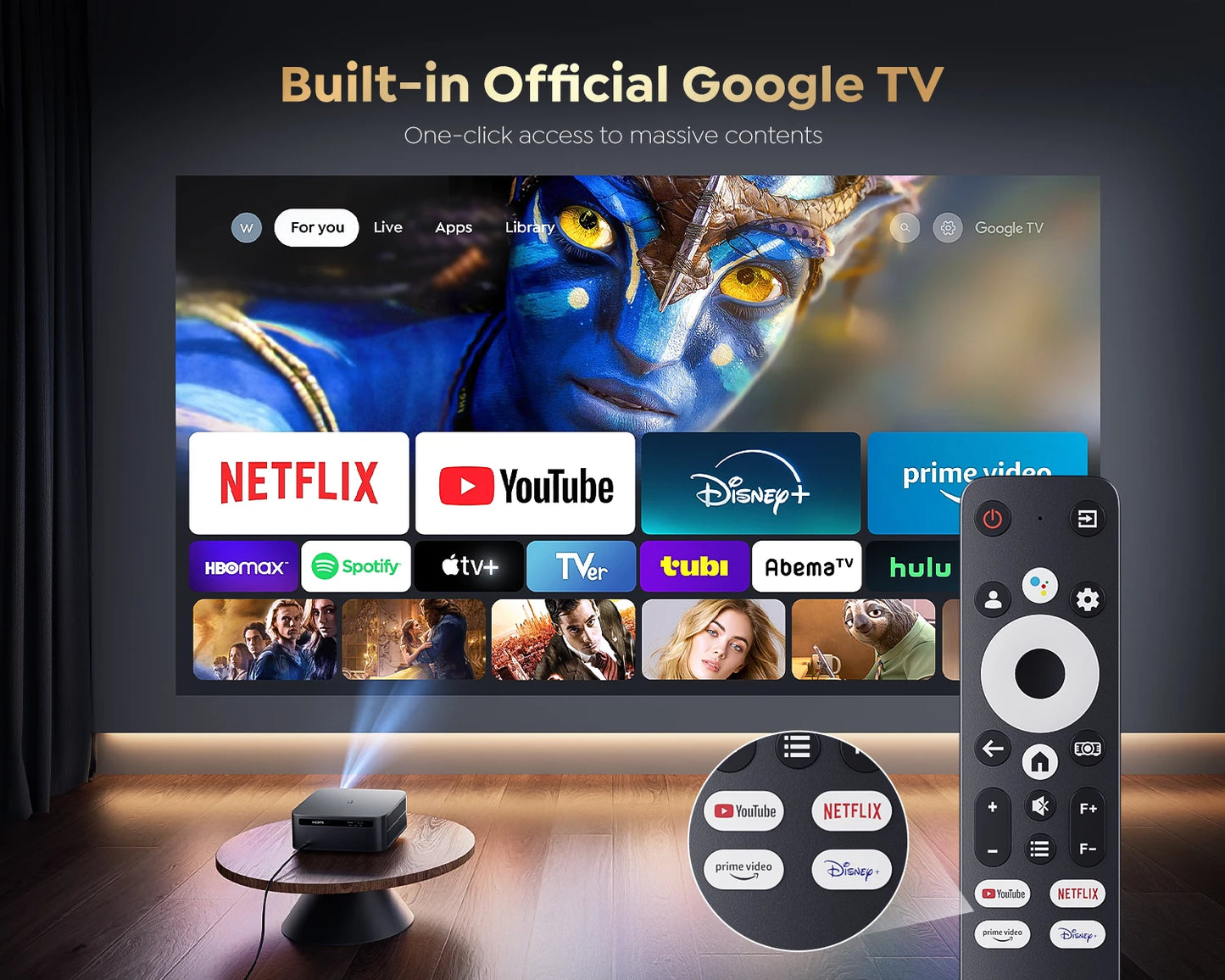 Proyector FHD 1080P Proyector Bluetooth WiFi Netflix Oficialmente y Enfoque automático AI 1500 ANSI 30000 lúmenes Enfoque automático Soporte 4K