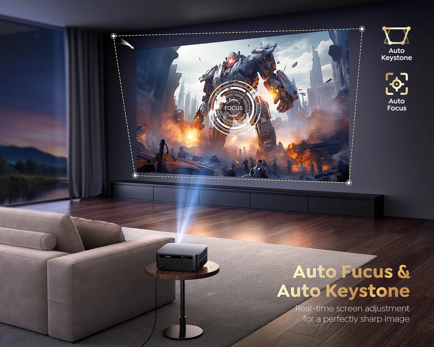 Proyector FHD 1080P Proyector Bluetooth WiFi Netflix Oficialmente y Enfoque automático AI 1500 ANSI 30000 lúmenes Enfoque automático Soporte 4K